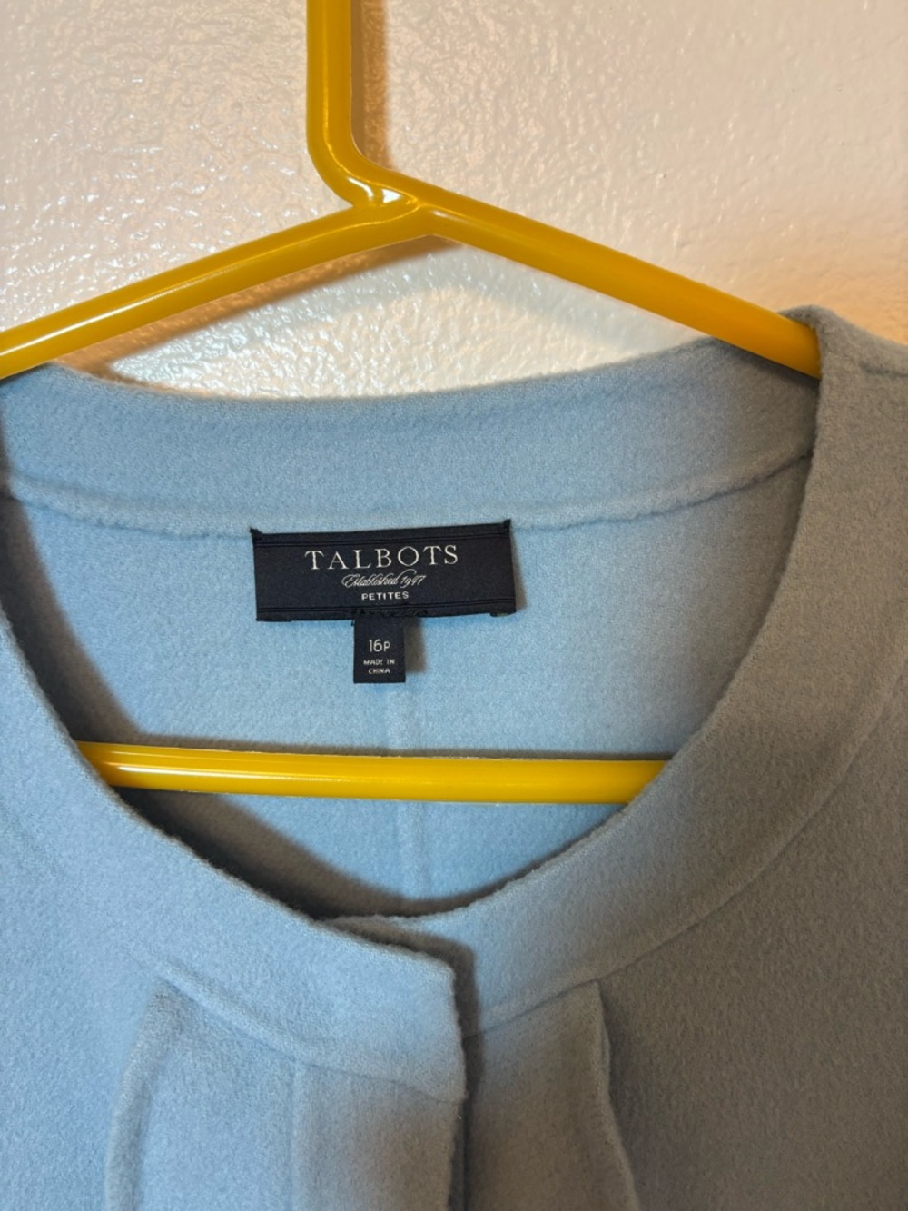 Talbots Pale Blue Collarless Ruffle Detail Coat - Picture 2 of 6